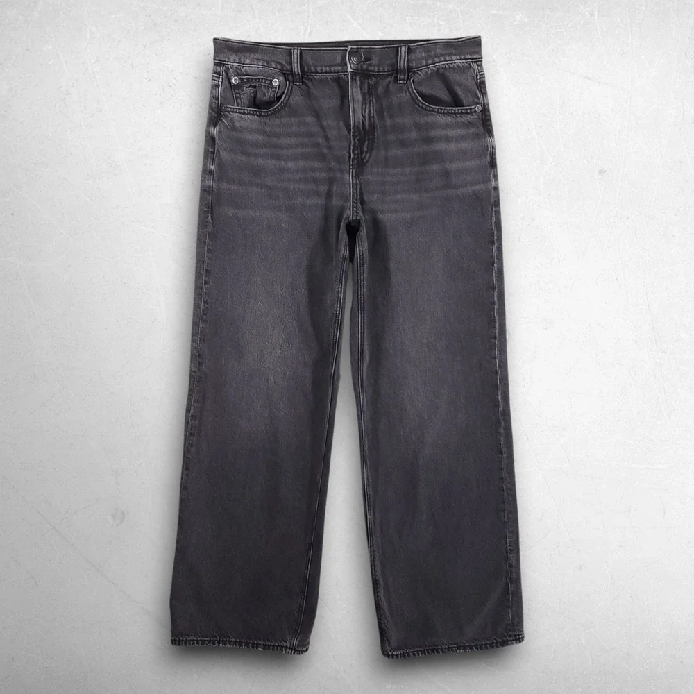 American Eagle Strigid Stovepipe Wide Leg Ankle Jeans Women 8 Black 90s Grunge